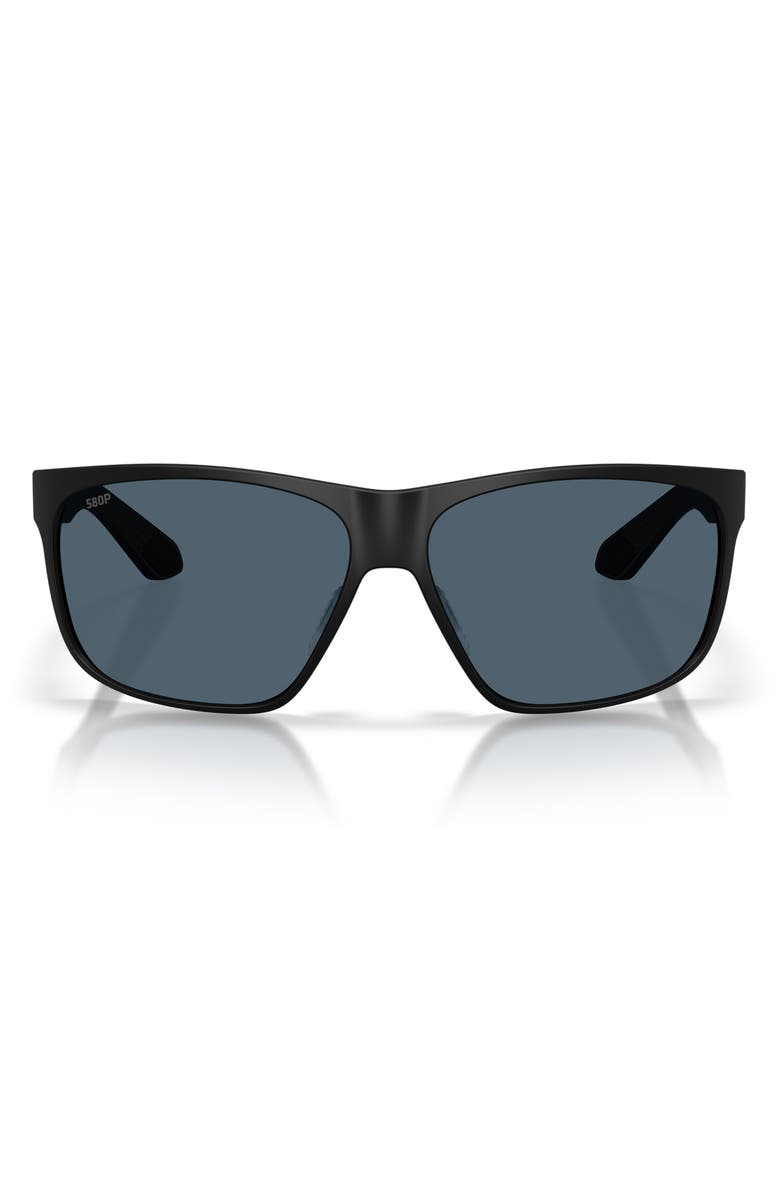 Costa Del Mar Trades 60mm Polarized Square Sunglasses, Main, color, Matte Black / Gray 580P