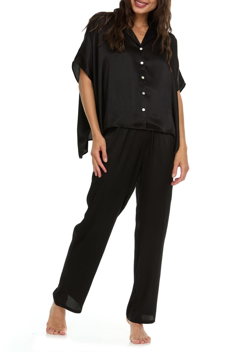 Allesandra Satin Charmeuse Pajamas, Alternate, color, BLACK