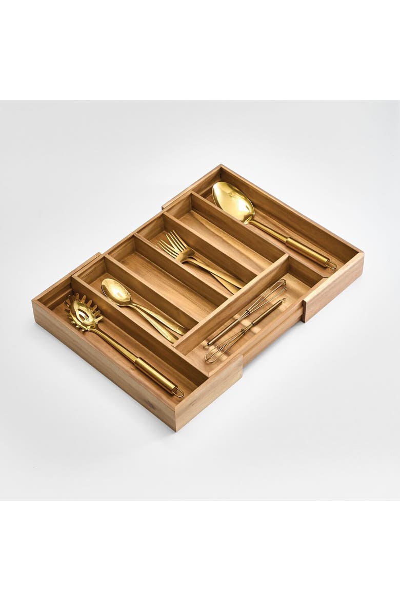 Expandable Acacia Wood Cutlery Drawer Organizer - Natural, Alternate, color, Natural