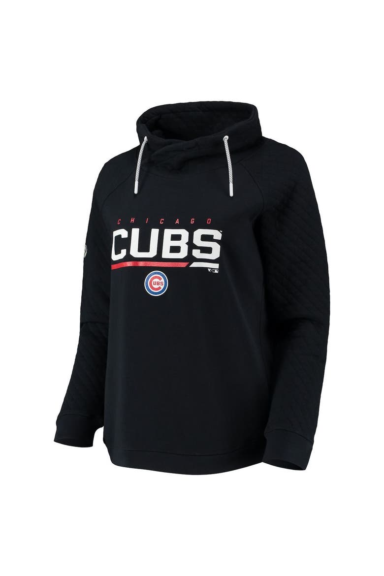 Women's Levelwear Black Chicago Cubs Vega Funnel Neck Raglan Pullover Sweatshirt, Alternate, color, Black