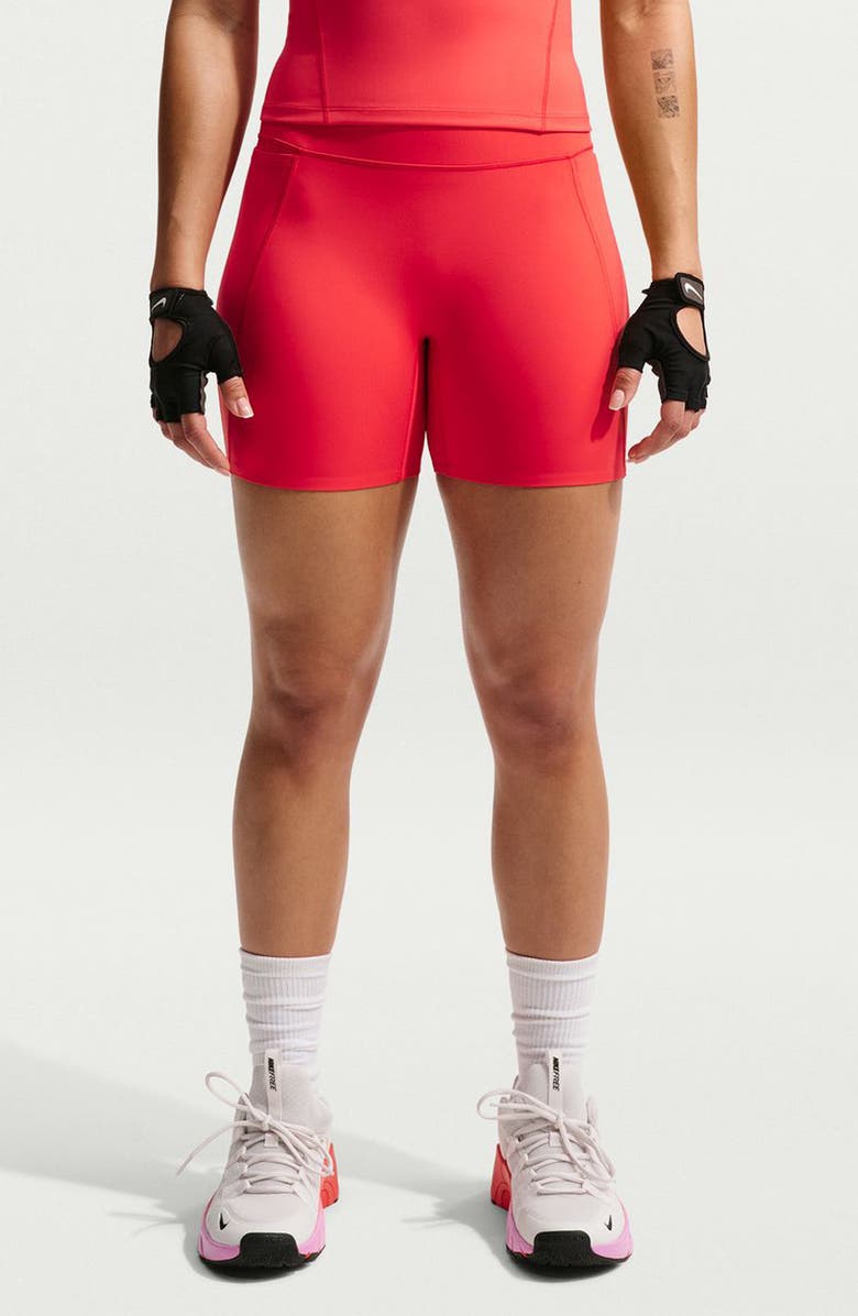 Nike Universa Medium-Support High-Waisted 5-Inch Pocket Biker Shorts, Main, color, Light Crimson/ University Red