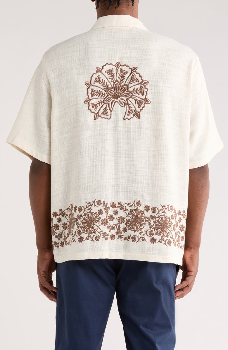 PacSun Remi Floral Embroidered Slub Cotton Camp Shirt, Alternate, color, Cream
