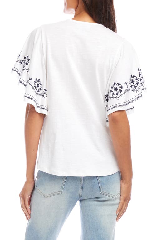 Karen Kane Embroidered Flutter Sleeve Organic Cotton Top