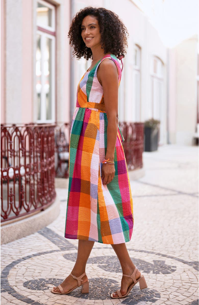 Yumi Seersucker Cotton Midi Sun Dress, Alternate, color, Multi
