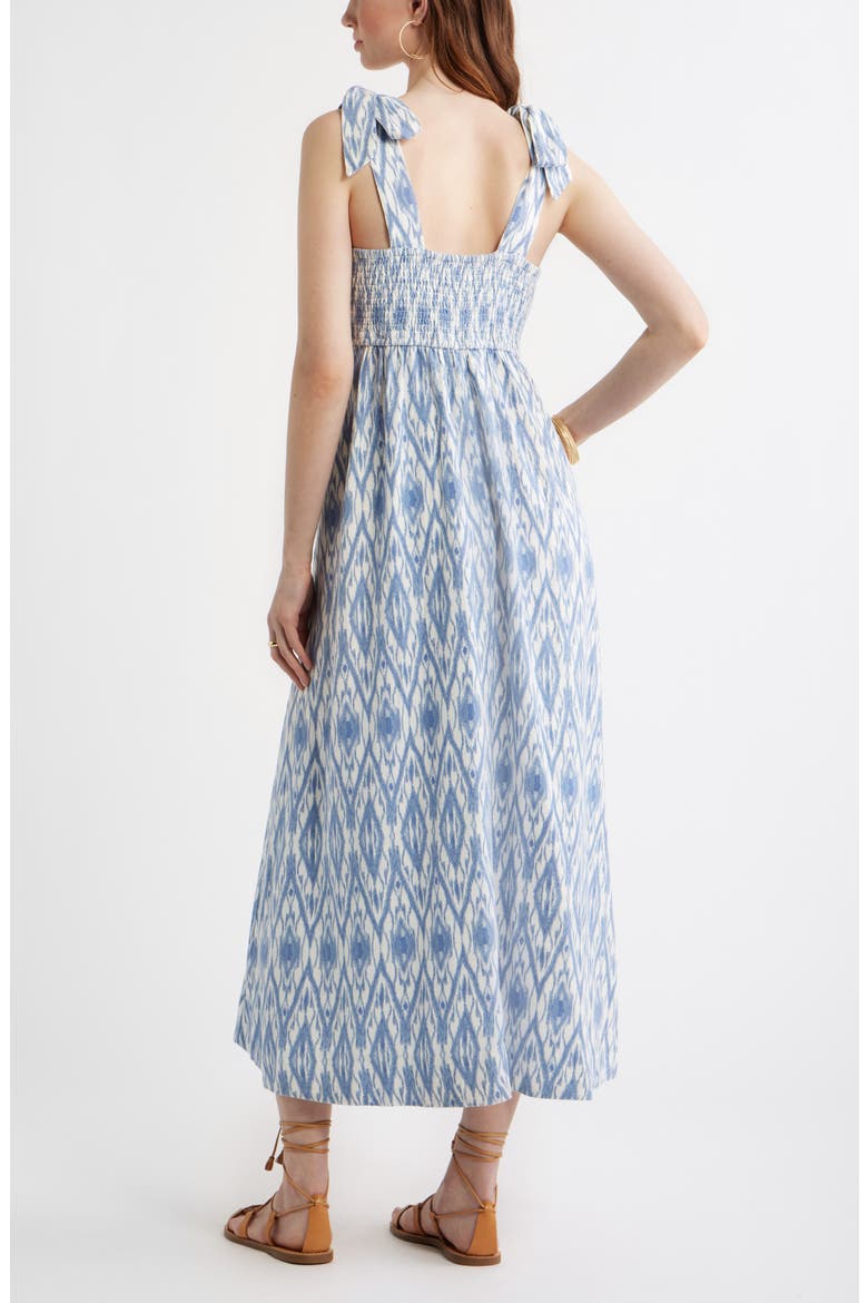 Floral Linen Blend Maxi Sundress, Alternate, color, IVORY- BLUE DIAMOND IKAT