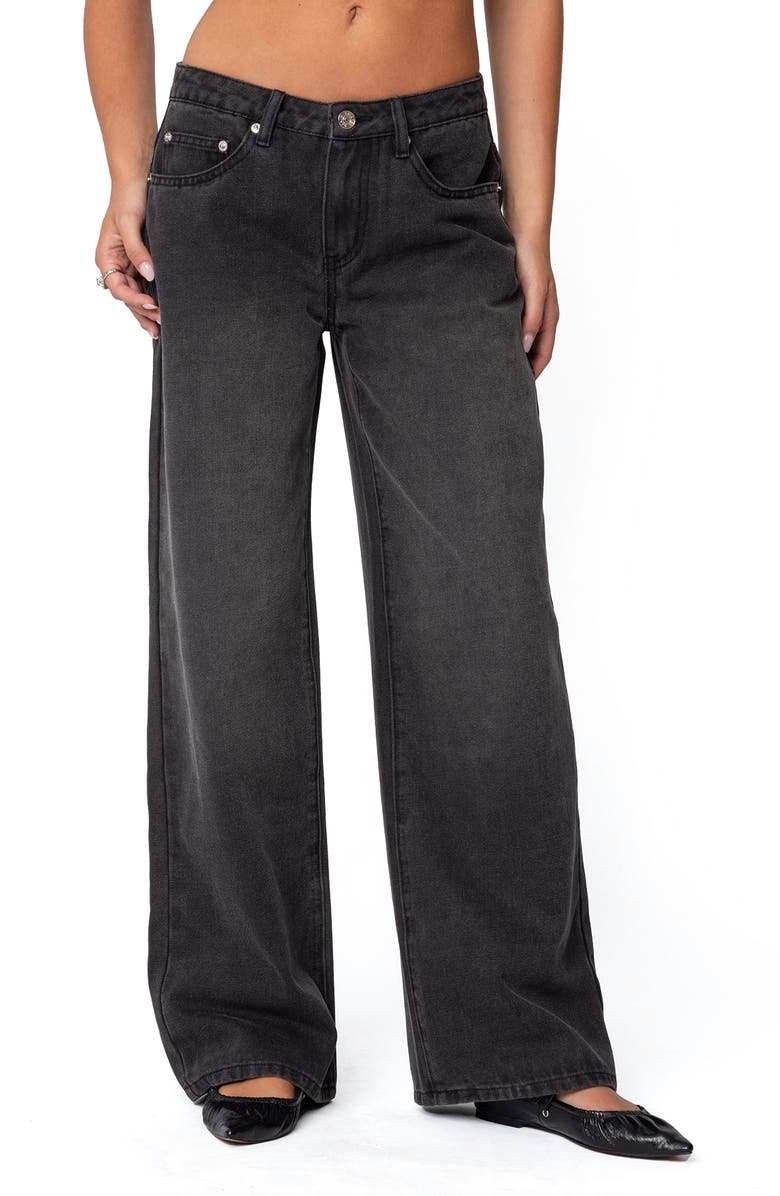 EDIKTED 1980 Patch Wide Leg Jeans, Main, color, Black Washed