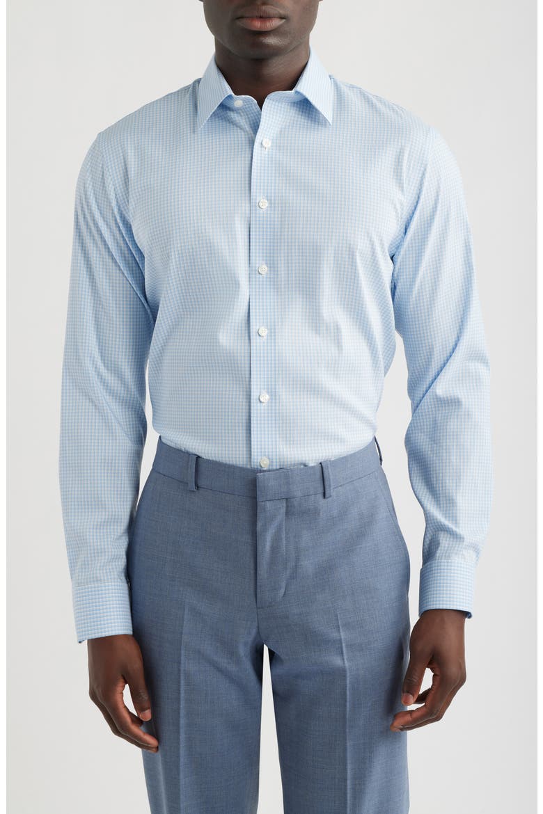 Trim Fit Shadow Check Premium Performance Twill Dress Shirt, Main, color, BLUE ETTORE CHECK