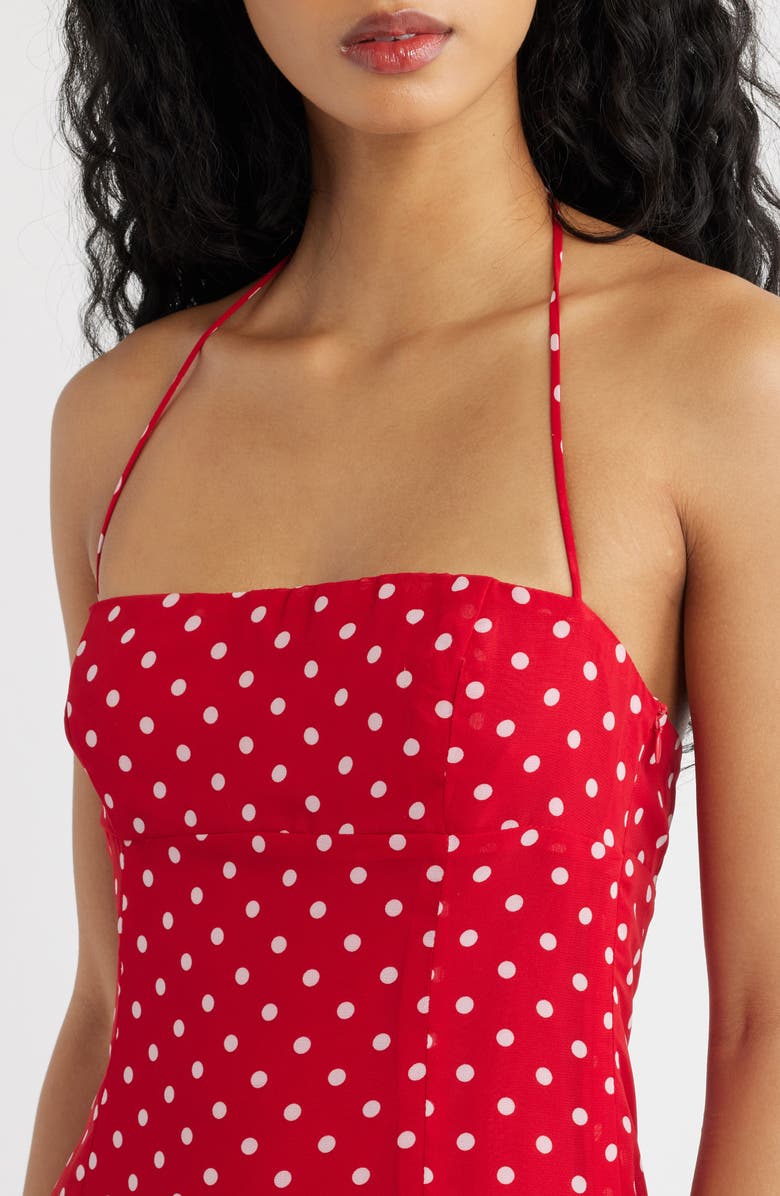 Princess Polly Delamere Polka Dot Halter Minidress, Alternate, color, Red Polka