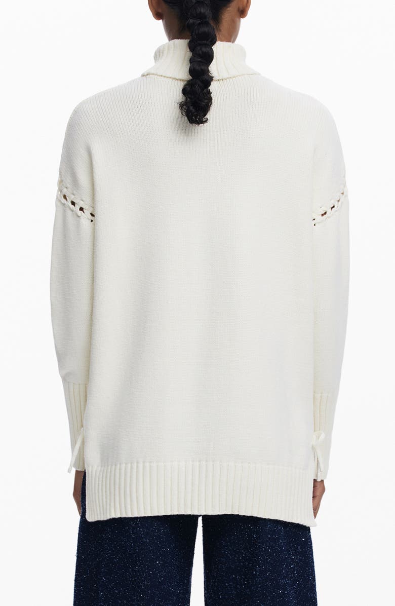 Desigual Laced Sleeve Turtleneck Sweater, Alternate, color, Beige