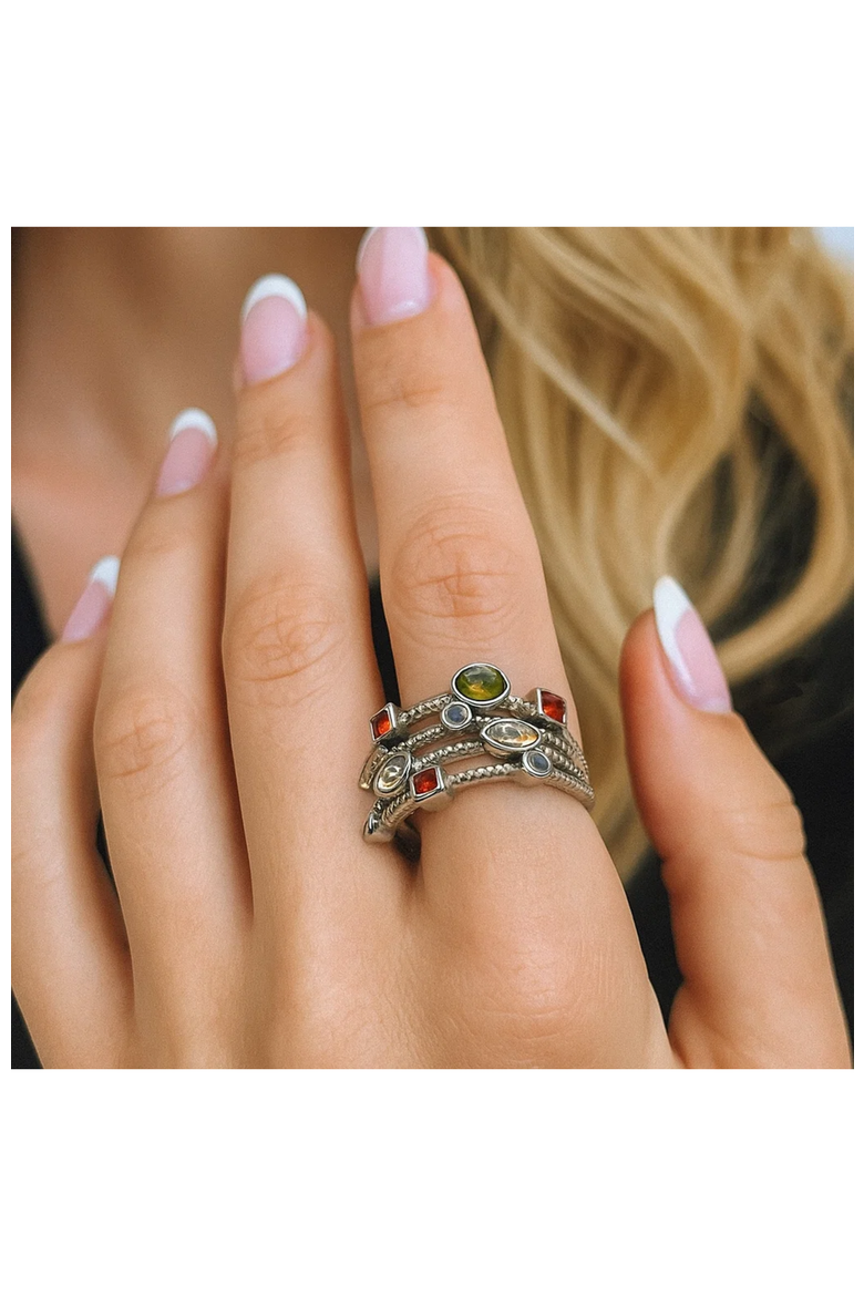 Multicolor Ring, Alternate, color, Silver