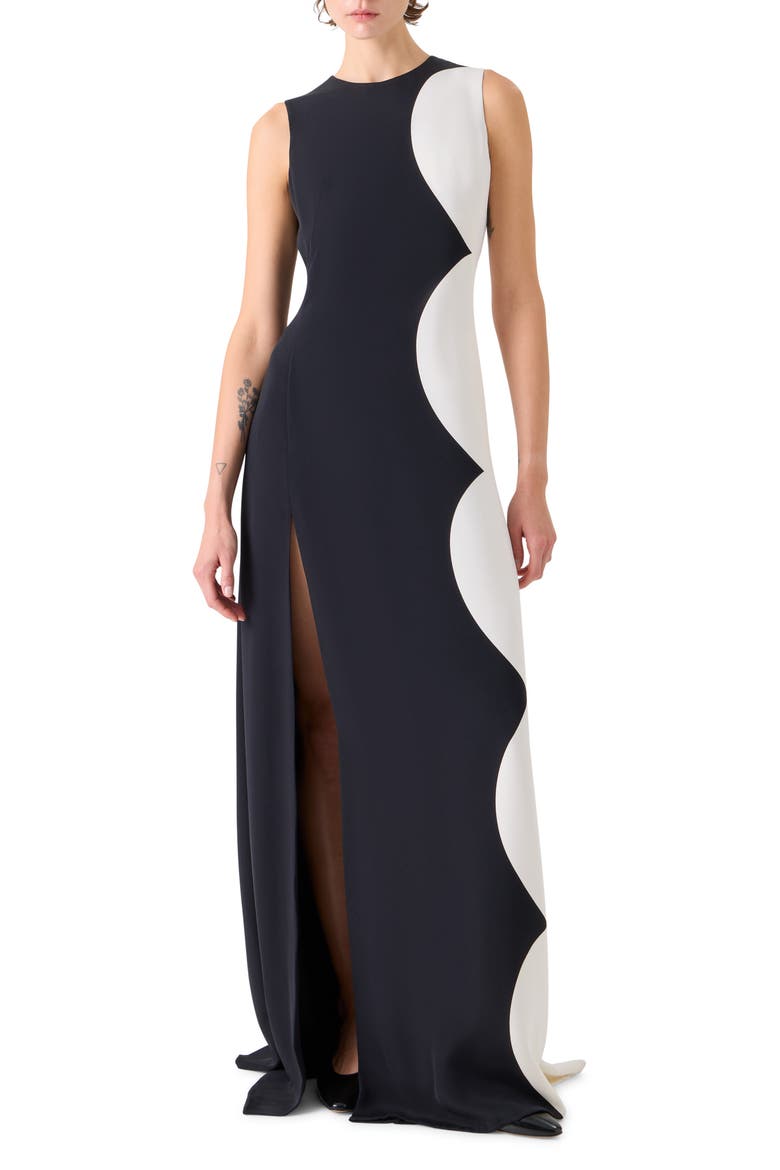 Cloud Silk Gown, Main, color, BLACK-ECRU