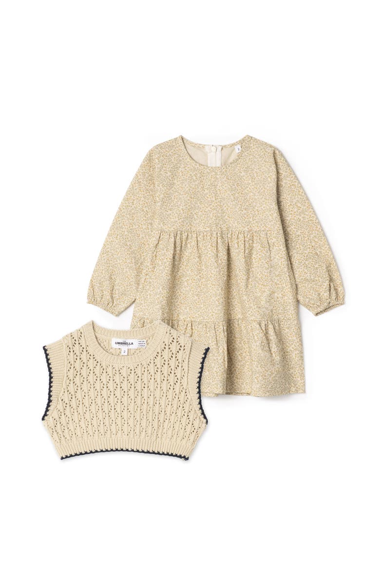 The Umbrella Academy Floral Woven Dress With Removable Knit Vest Set, Main, color, Beige