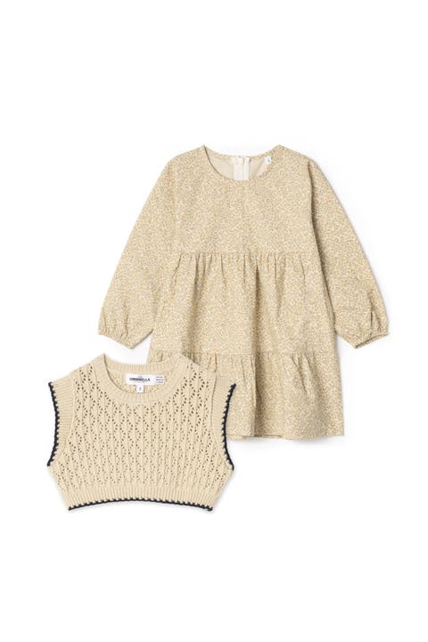 Floral Woven Dress With Removable Knit Vest Set (Toddler, Little Kid & Big Kid)