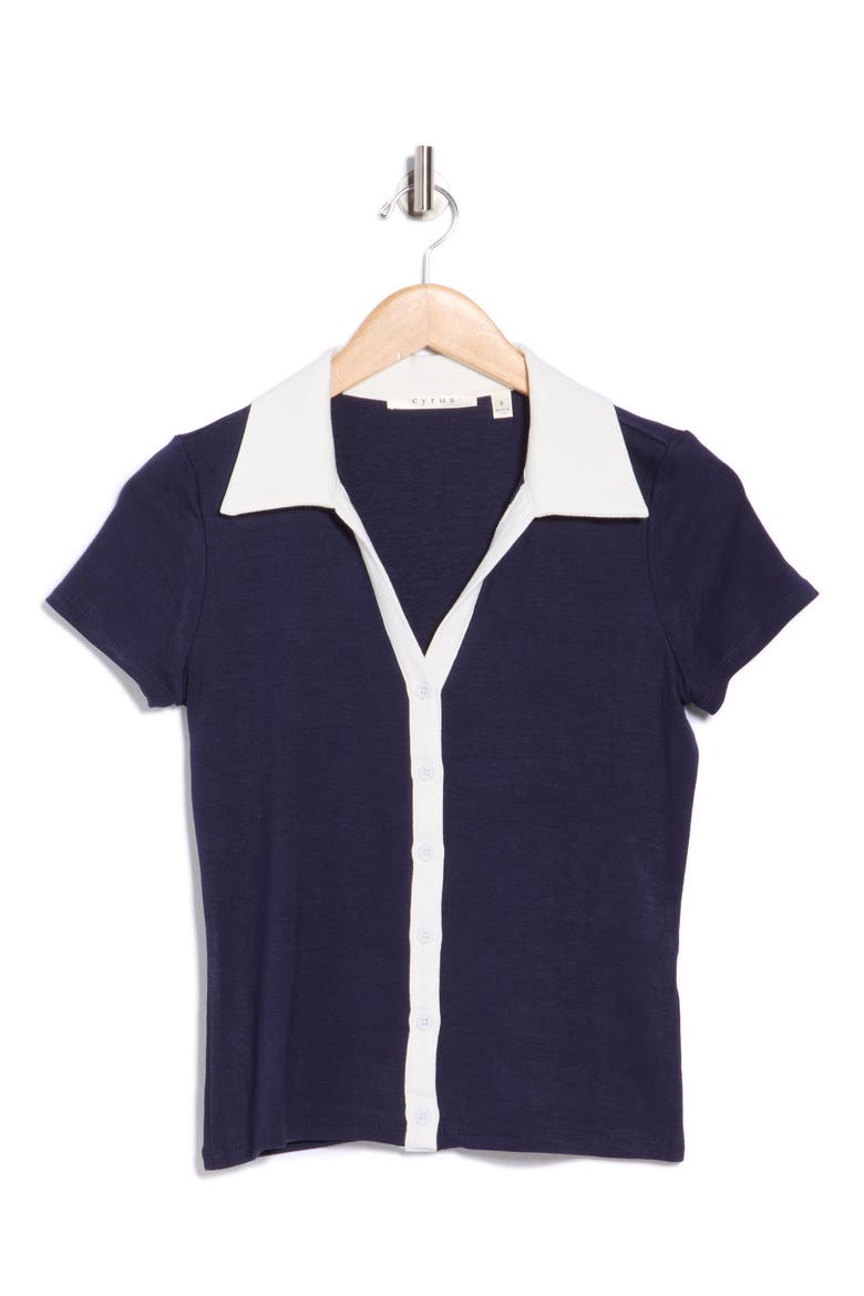 Short Sleeve Button-Up Shirt, Alternate, color, NAVY/ BONE