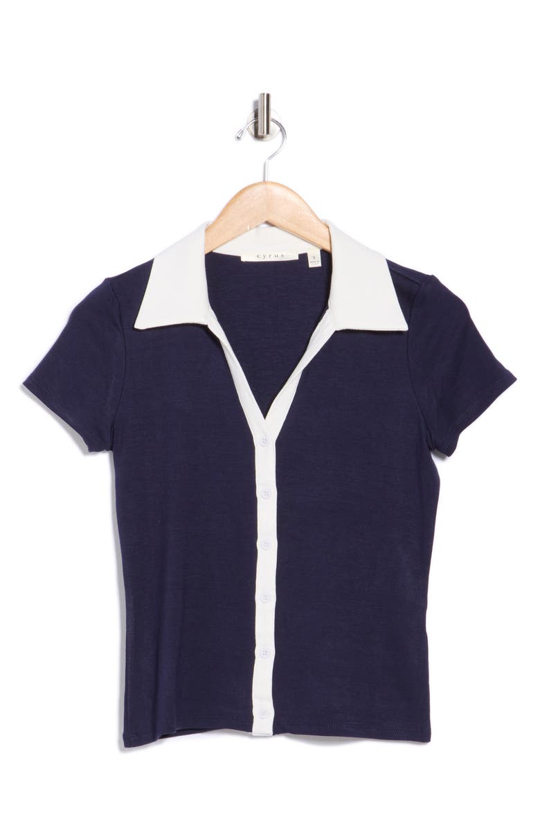 CYRUS Short Sleeve Button-Up Shirt, Alternate, color, Navy/ Bone