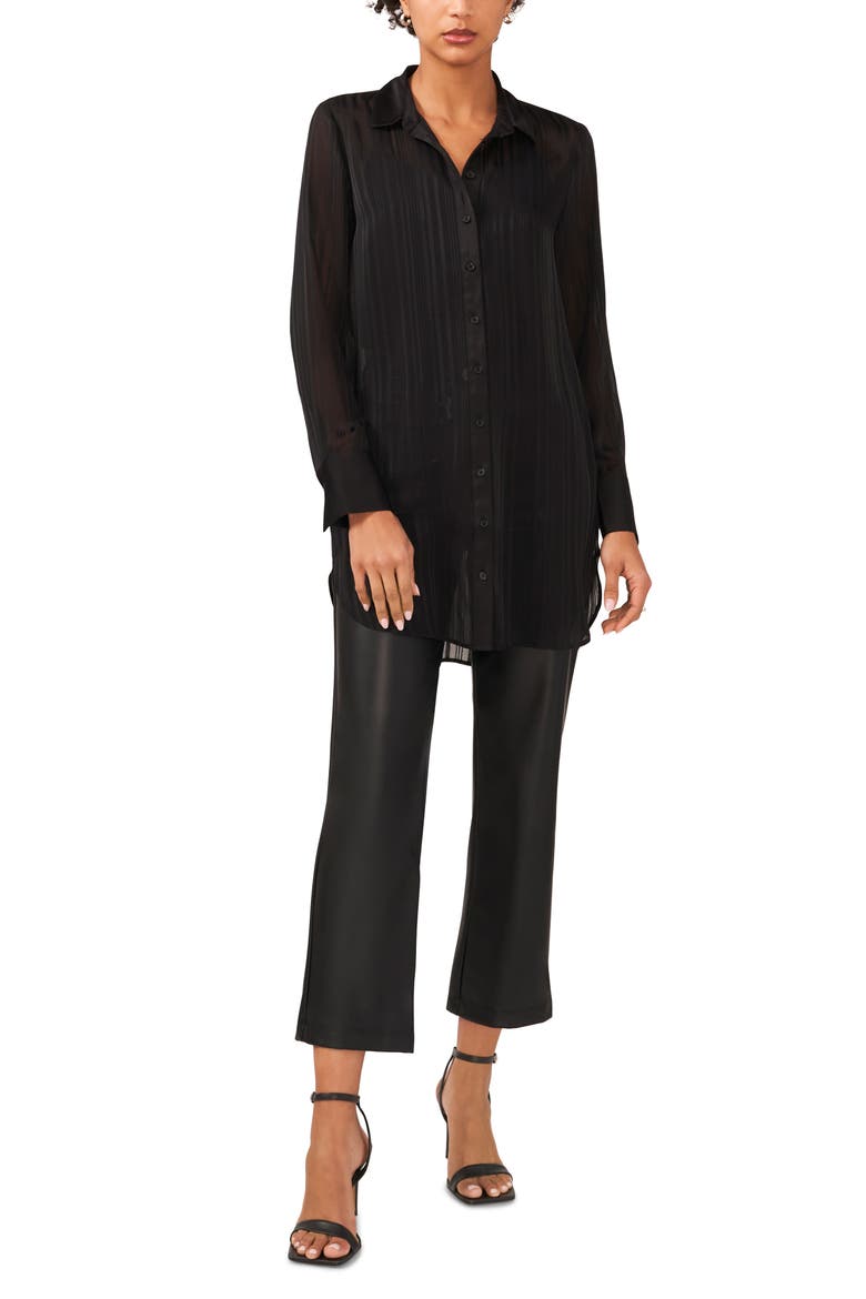 Variegated Tonal Stripe Button-Up Tunic Shirt, Alternate, color, RICH BLACK 060
