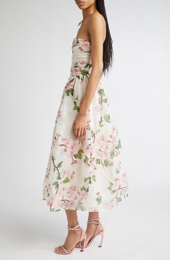 Cherry Blossom Strapless Organdy Midi Dress