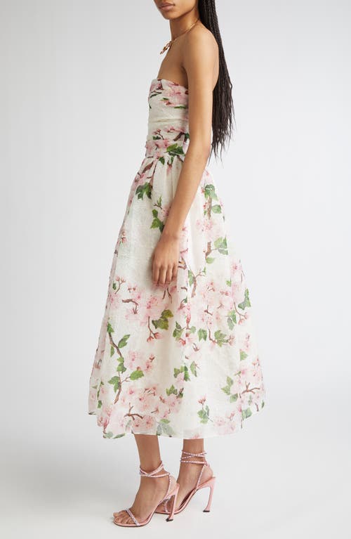 Oscar De La Renta Cherry Blossom Strapless Organdy Midi Dress