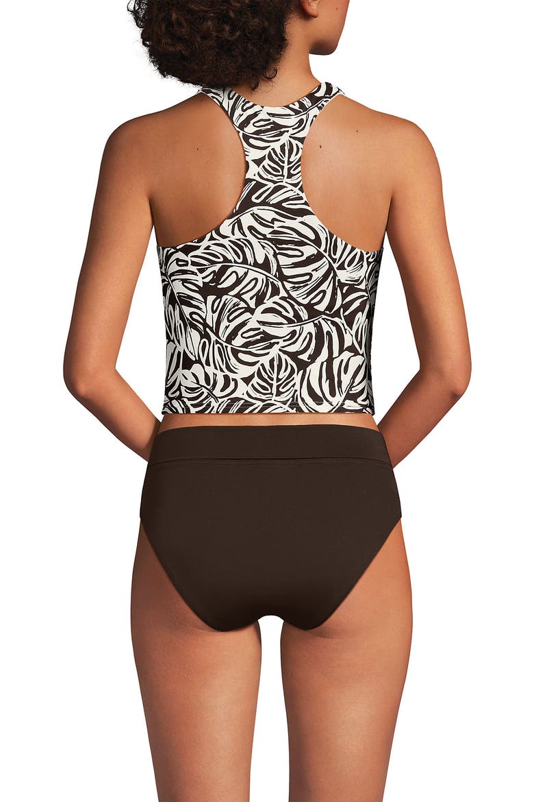 Chlorine Resistant High Neck Racerback Midkini Swimsuit Top, Alternate, color, Brown Mini Tropic Leaves
