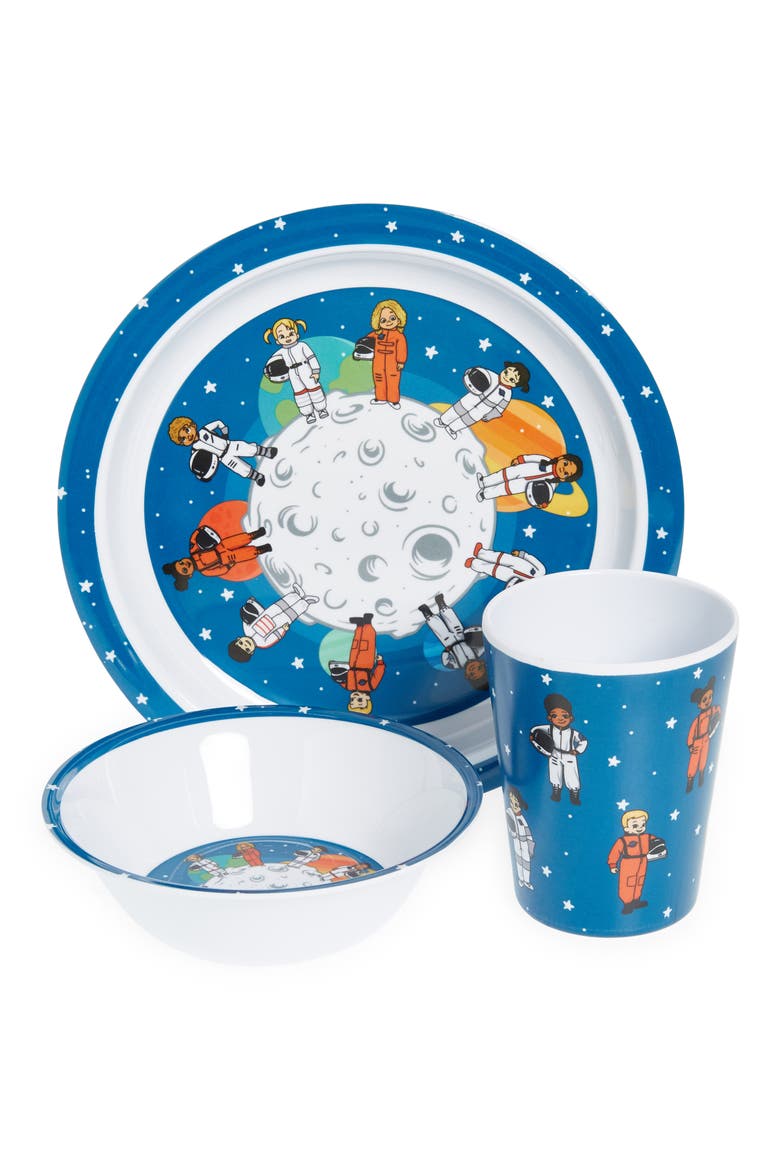 Space Theme Mealtime Plate, Bowl & Cup Set, Main, color, BLUE MULTI