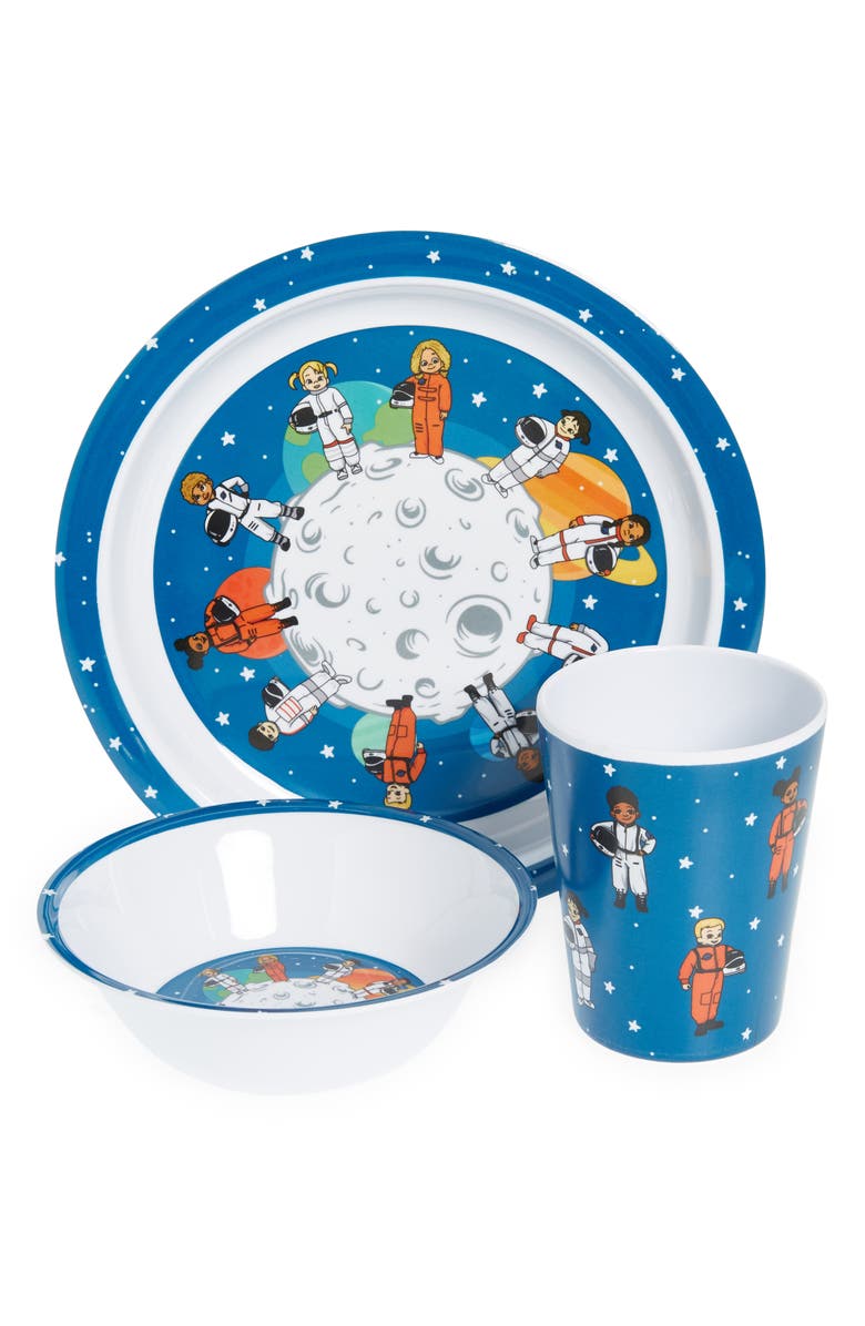 Colorfull Plates Space Theme Mealtime Plate, Bowl & Cup Set, Main, color, Blue Multi