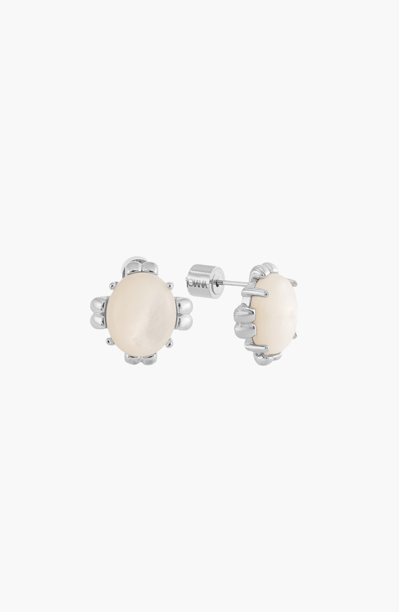 Joiana Jewelry White Shell Pearl Studs, Main, color, White Silver