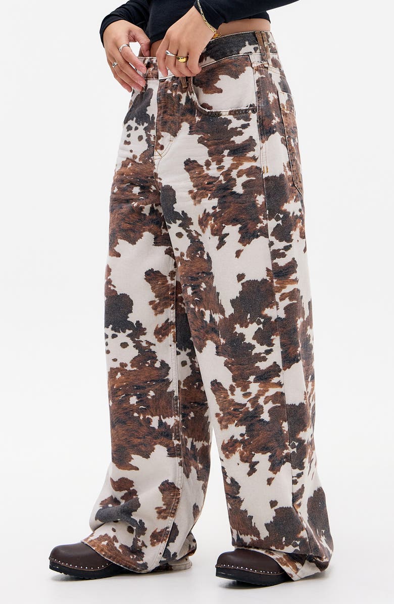 BDG Urban Outfitters Jaya Cow Print Wide Leg Jeans, Alternate, color, Brown Cow