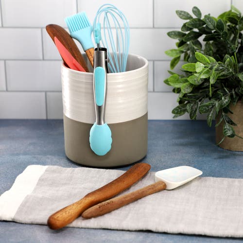 Gibson Home General Store 7 Piece Acacia Wood And Silicone Mini Kitchen Tool Set In Multi