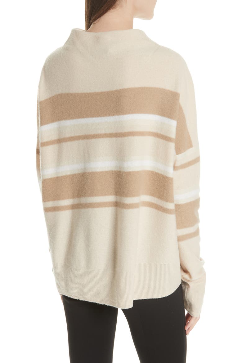 Cashmere Ombré Stripe Mock Neck Sweater, Alternate, color, PUTTY/ CAMEL