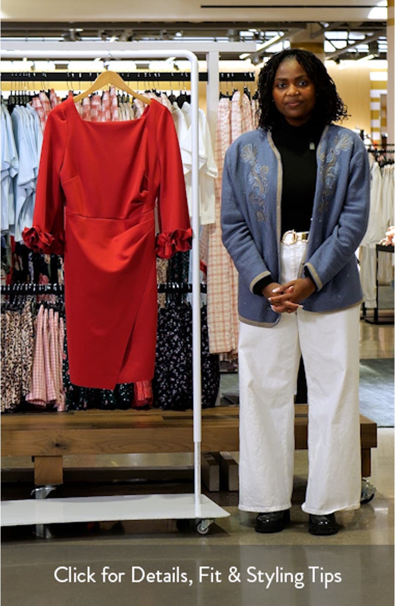 Ruffle Sleeve Stretch Crepe Cocktail Dress, sales video thumbnail