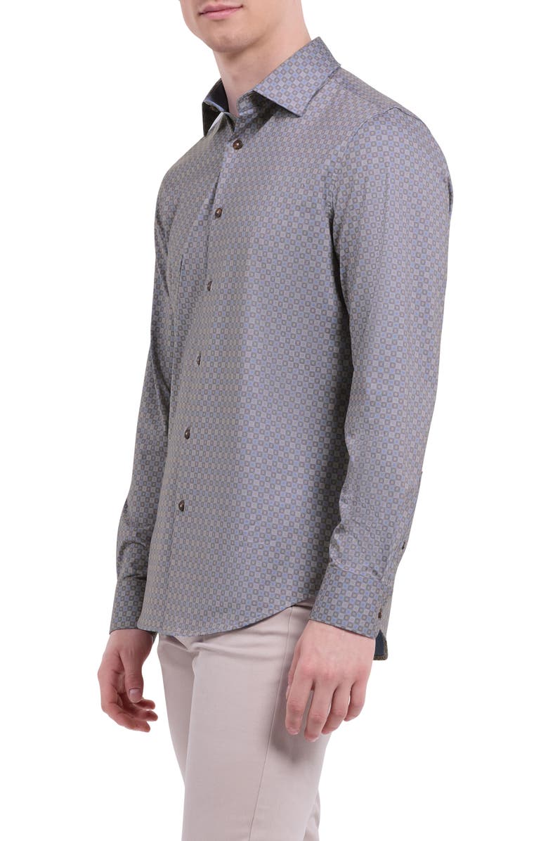 Bugatchi Jimmy OoohCotton<sup>®</sup> Geo Print Button-Up Shirt, Alternate, color, Sand