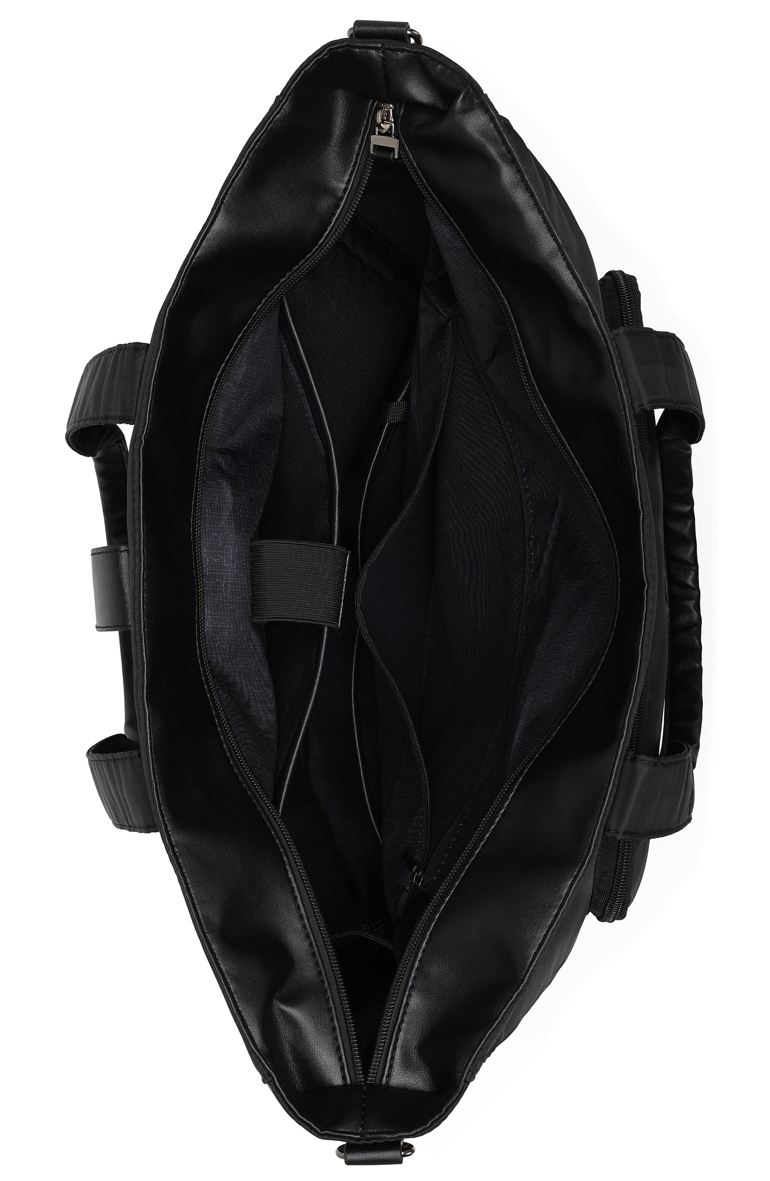 ELLE Voyage 25L Twill and Vegan Leather Weekender Duffel Bag, Alternate, color, Black