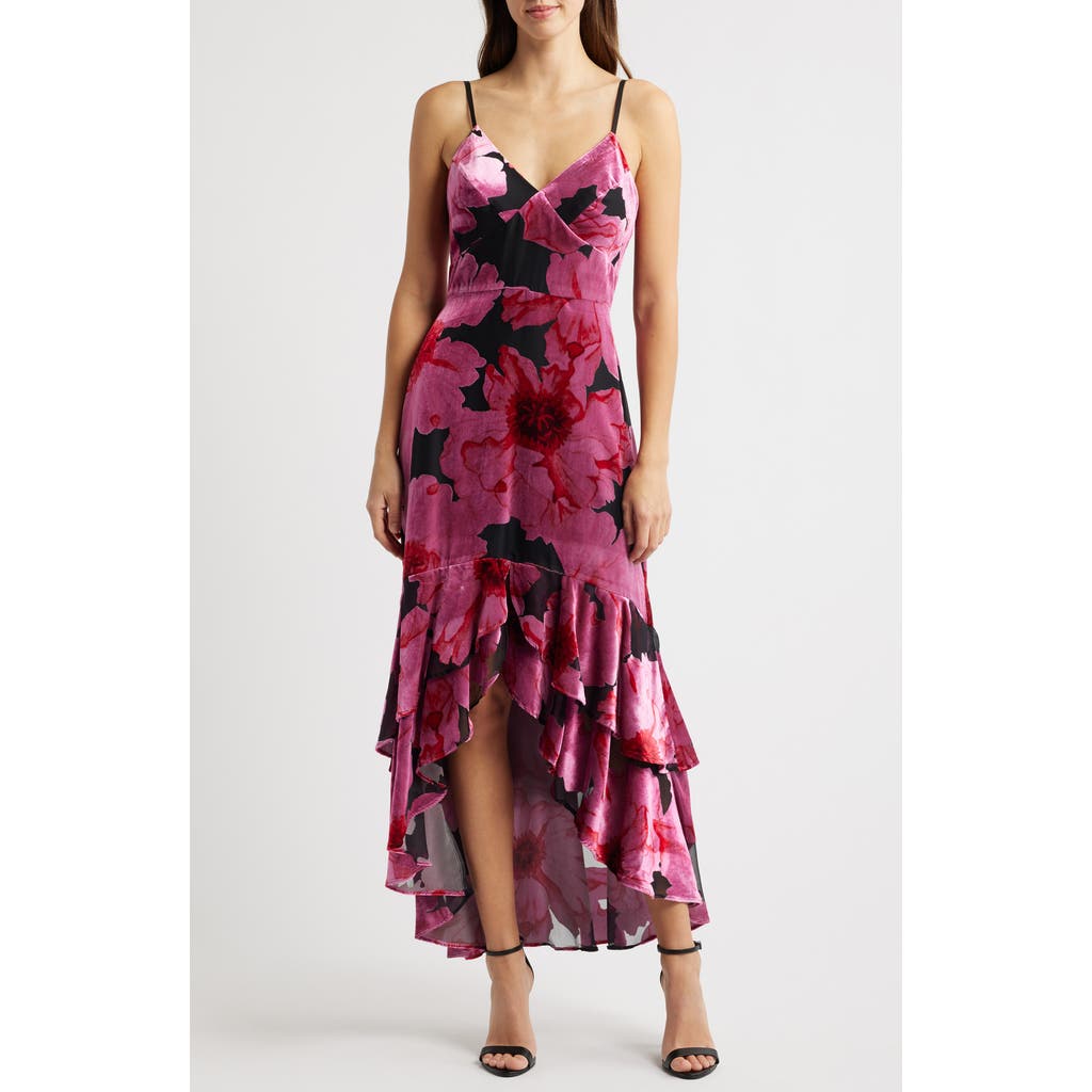 Hutch Floral Ruffle High-Low Dress in Black Floral