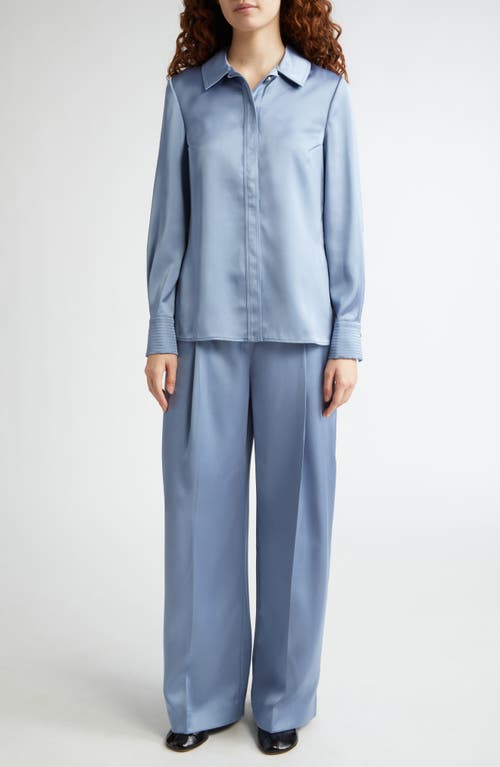 Stine Goya Collared Fitted Recycled Polyester Satin Button-up Shirt In Blue