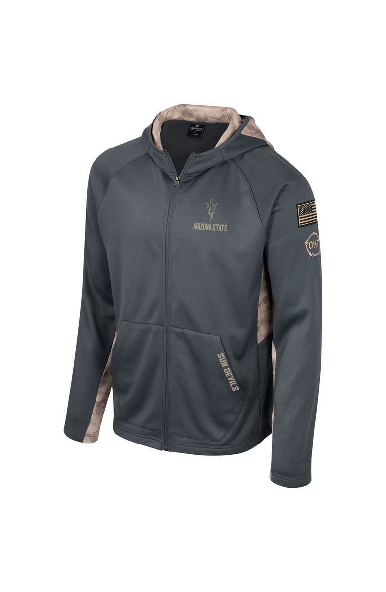 COLOSSEUM Men's Colosseum Charcoal Arizona State Sun Devils OHT Military Appreciation Camo Raglan Full-Zip Hoodie, Alternate, color,