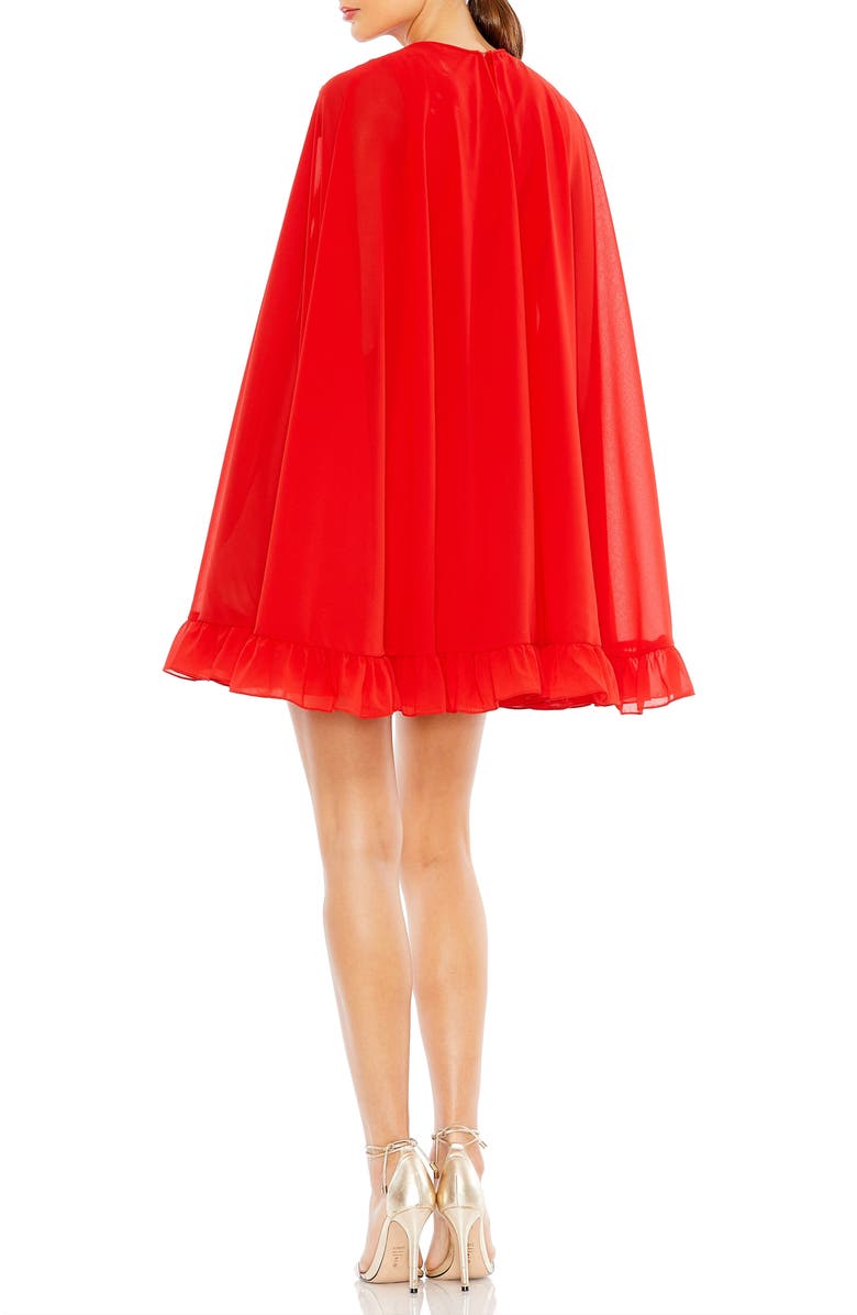 Mac Duggal High Neck Ruffle Hem Cape Mini Dress, Alternate, color, Red