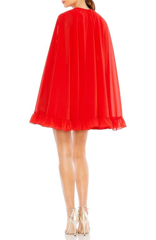 Mac Duggal High Neck Ruffle Hem Cape Mini Dress In Red