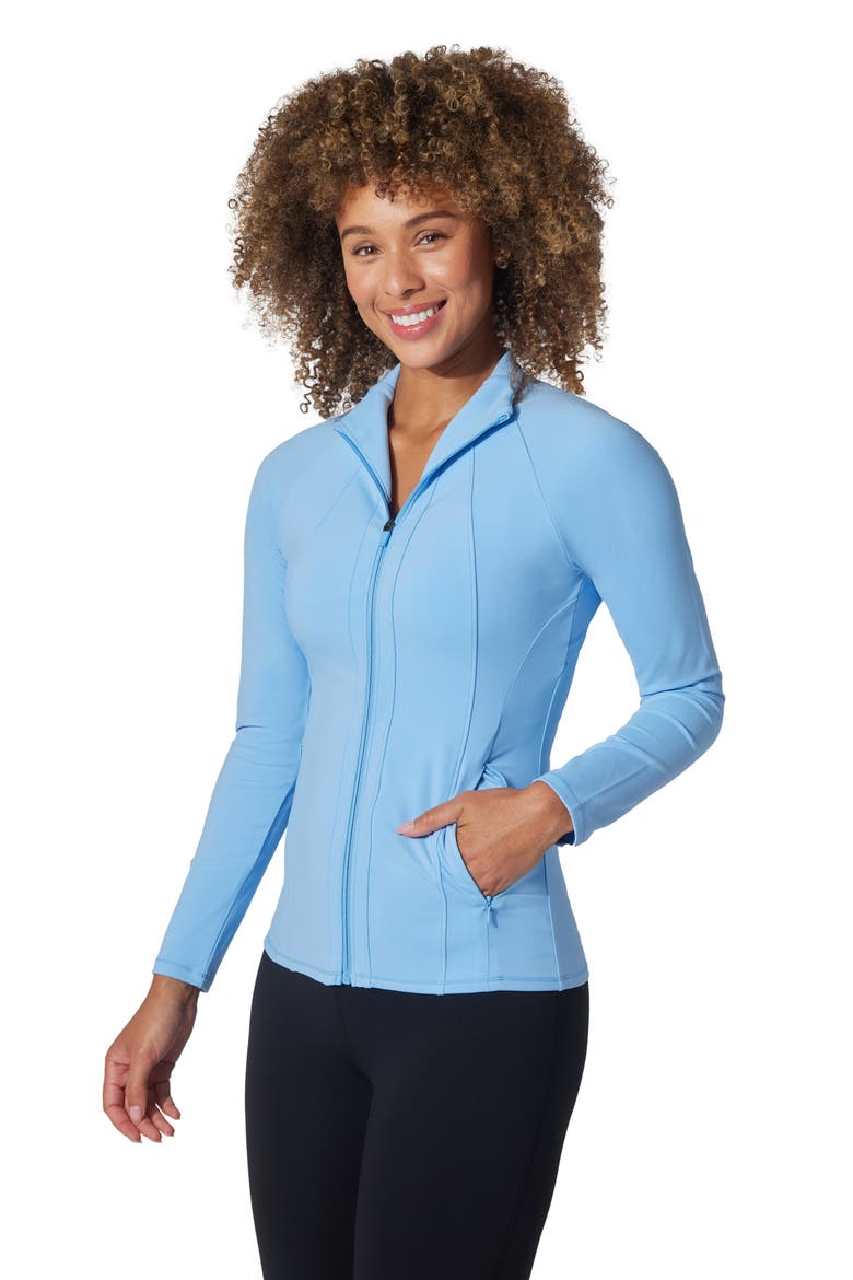 Brisa Interlock Flared Full Zip Sweatshirt, Alternate, color, DELLA ROBBIA BLUE