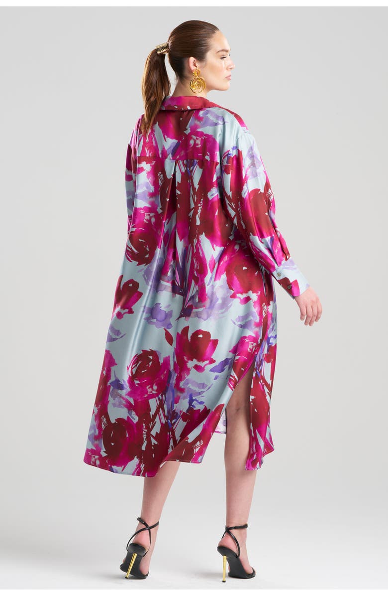 Natori Mira Silk Twill Oversized Shirt Dress, Alternate, color, Fuchsia