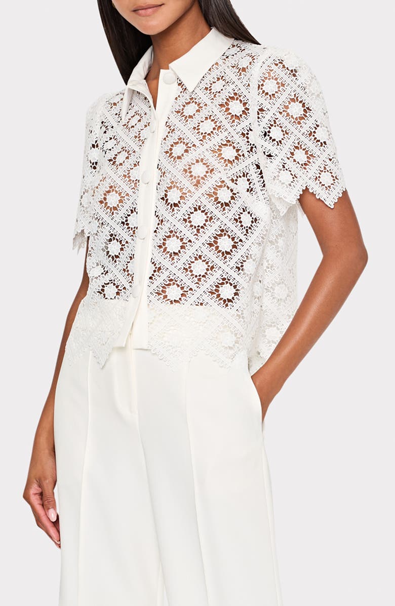 Milly Addison Lace Short Sleeve Shirt, Main, color, Ecru