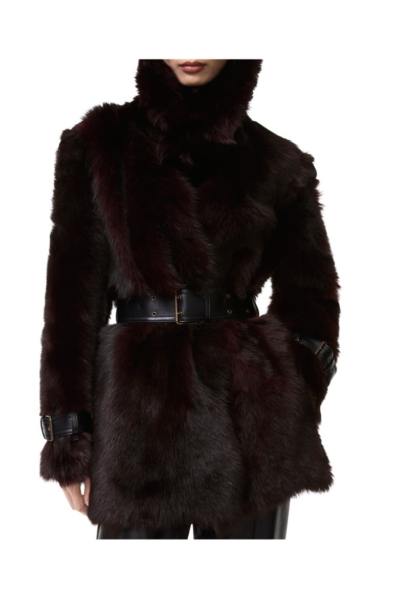 Short Shearling Linley Coat, Alternate, color, Black/burgundy
