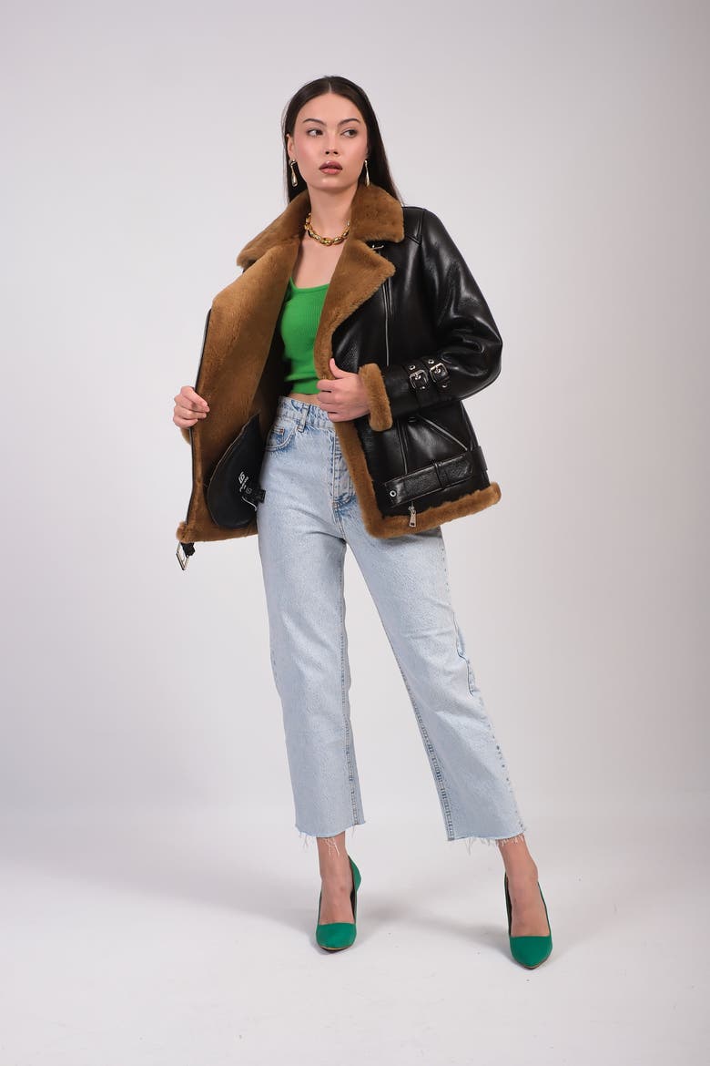 Shearling Aviator Jacket, Alternate, color, Brown