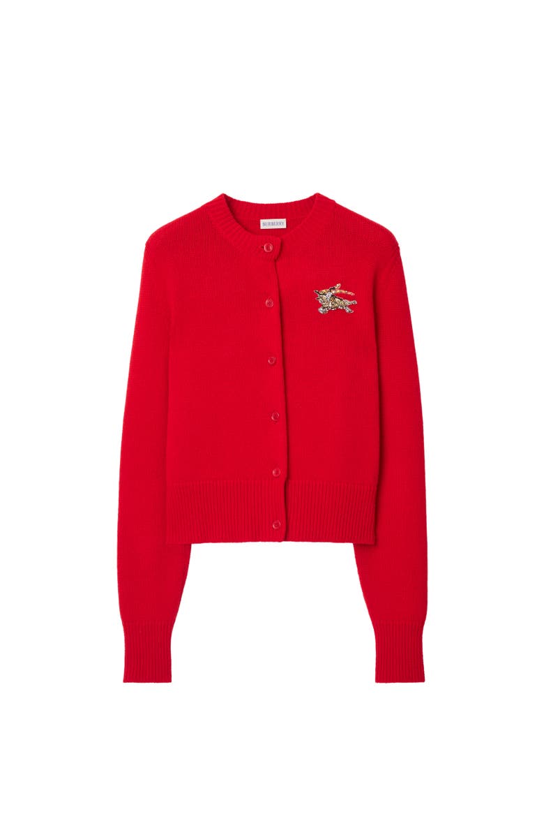 Burberry Wool Cashmere Cardigan, Alternate, color, Crayon Red