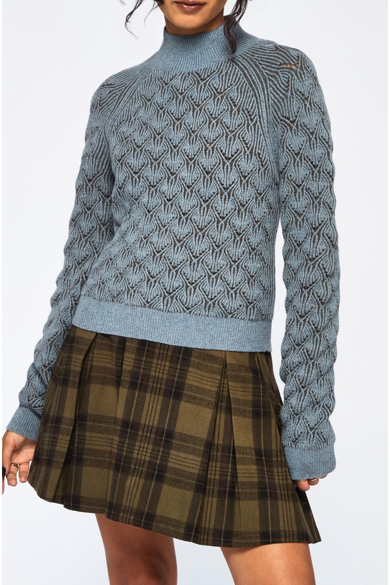 Edna Cotton Leaf Funnel Neck Jumper, Main, color, Blue