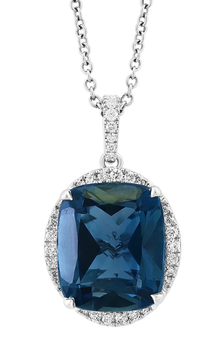 EFFY 14K White Gold Diamond & London Blue Topaz Pendant Necklace, Main, color, 