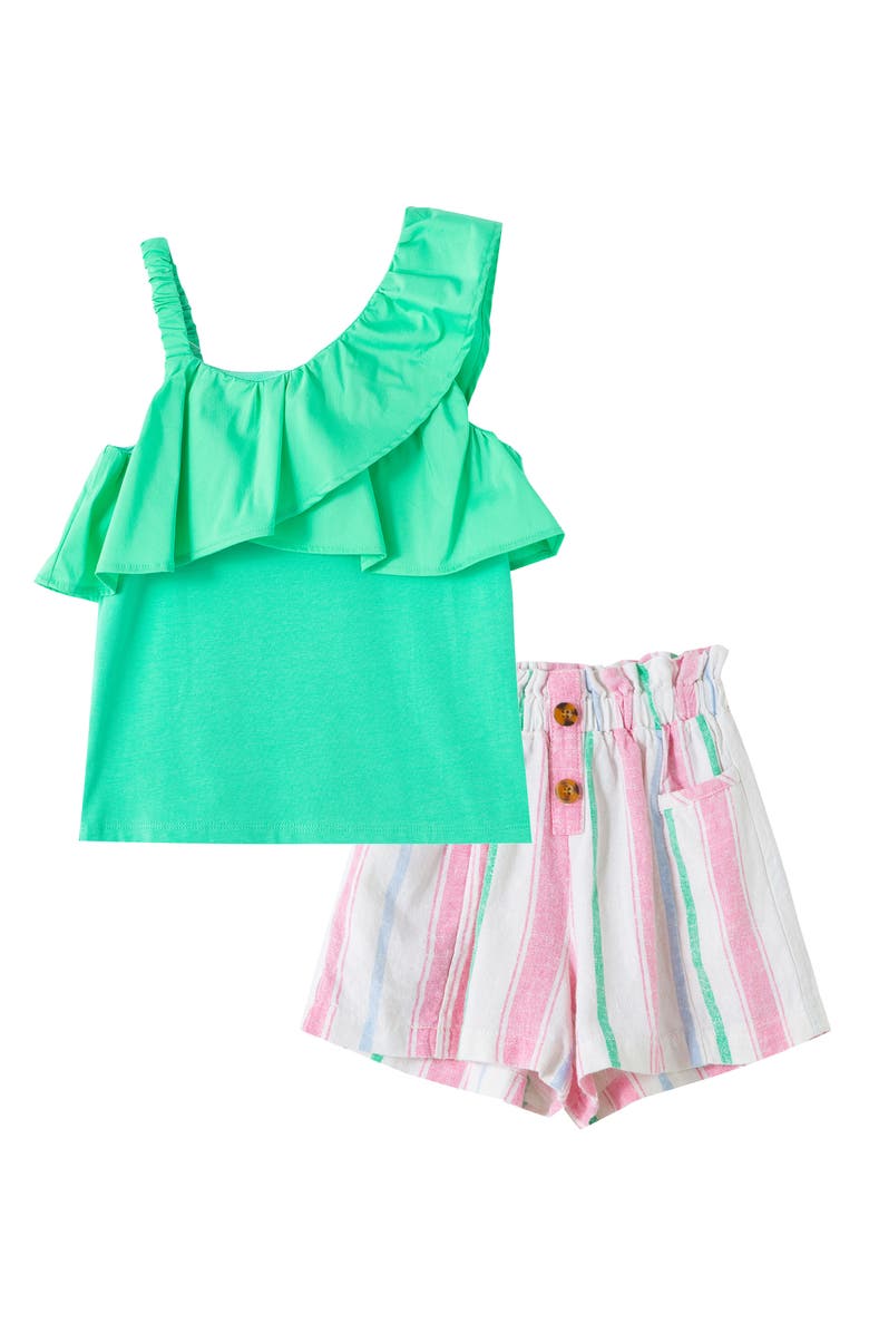Habitual Girl Kids' One-Shoulder Ruffle Top & Shorts Set, Main, color,