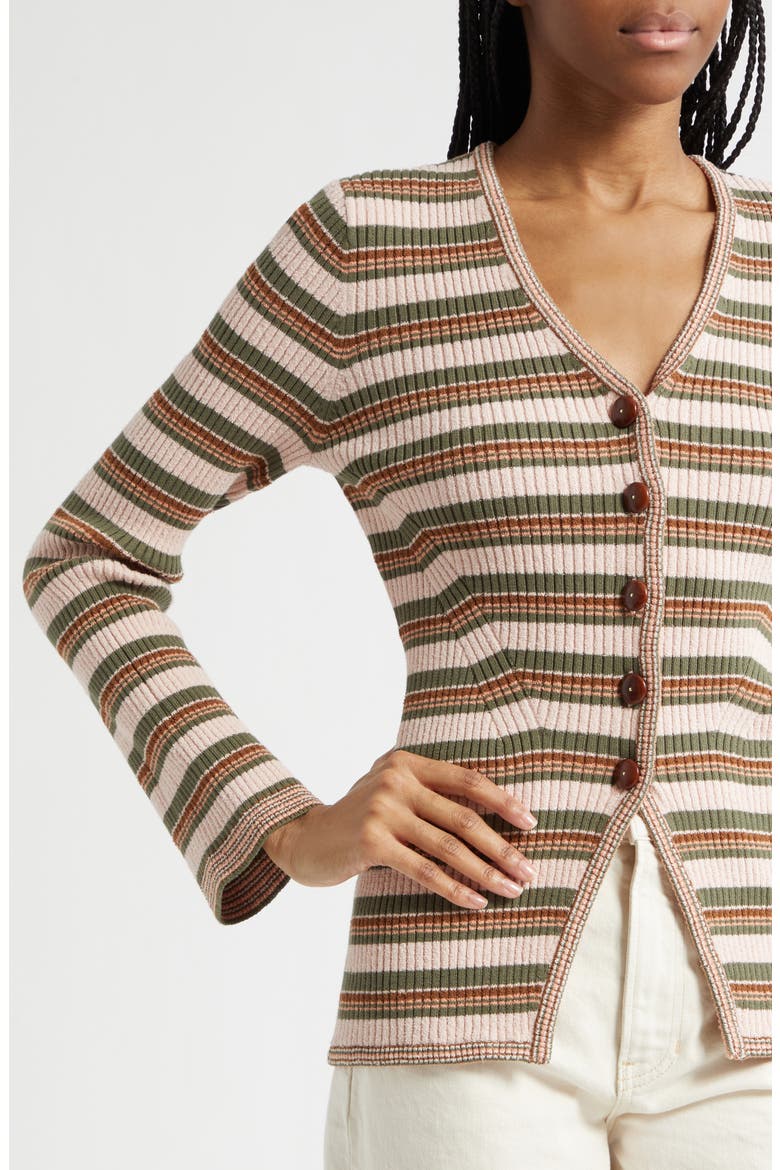 Grazia Stripe Cardigan, Alternate, color, PINK SHELL STONE ARMY