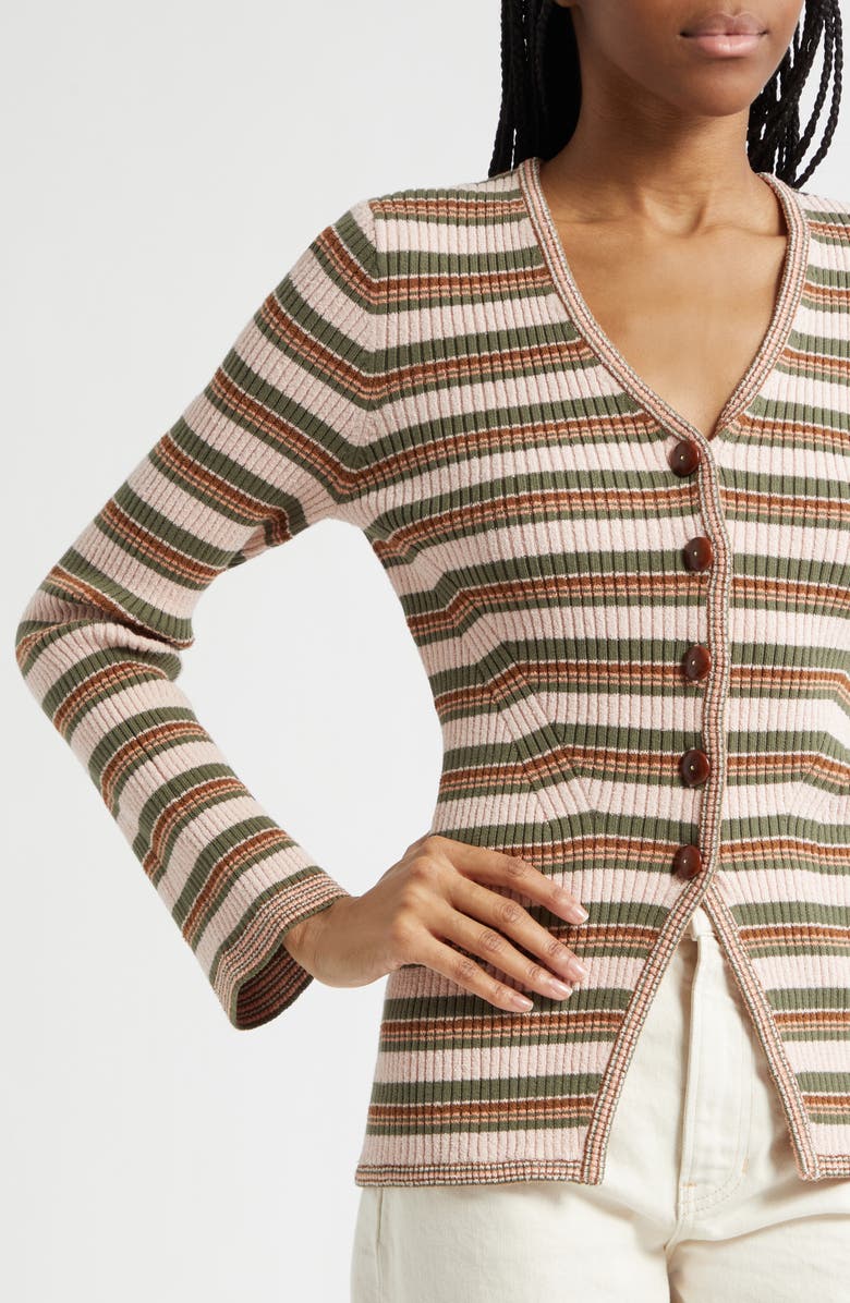 Veronica Beard Grazia Stripe Cardigan, Alternate, color, Pink Shell Stone Army