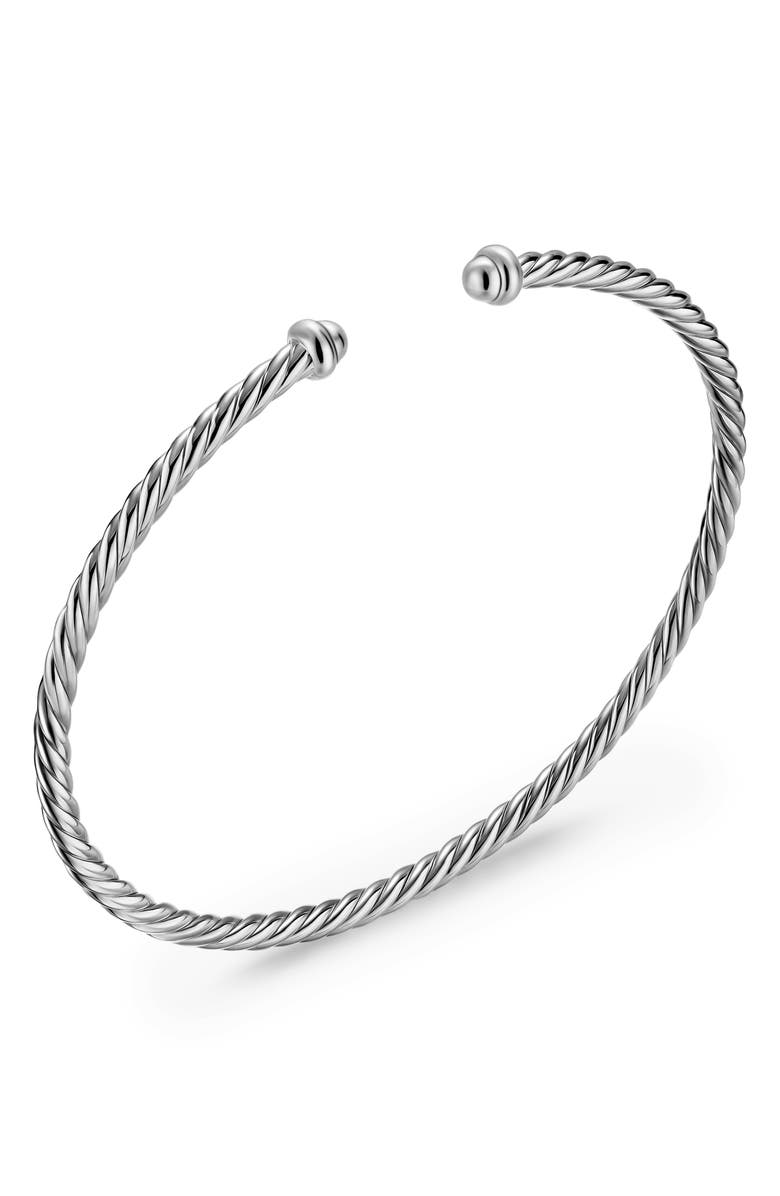 David Yurman Micro Cable Flex Sterling Silver Open Bracelet, 2.6mm, Alternate, color, Silver
