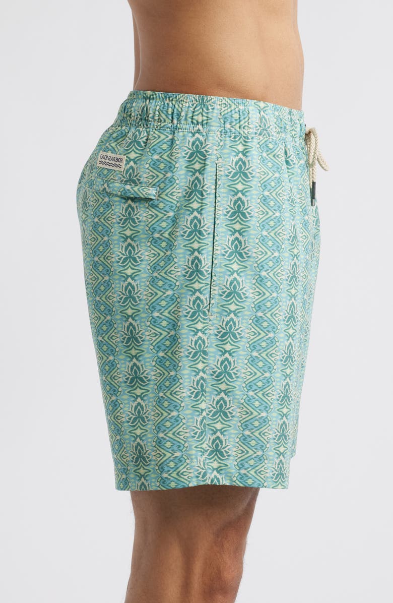 Fair Harbor The Bayberry Floral Swim Trunks, Alternate, color, Teal White Lotus Wl